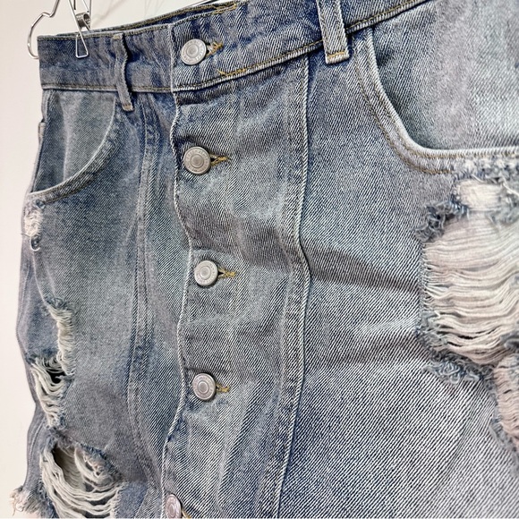 Free People Distressed Raw Hem Denim Skirt - Picture 3 of 7
